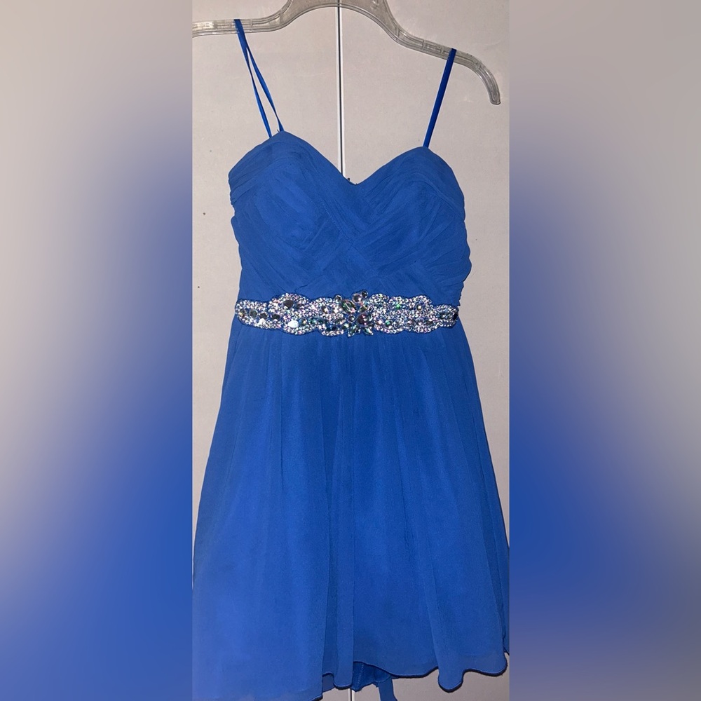 City Studio Blue Strapless Gown with Silver Embellishments